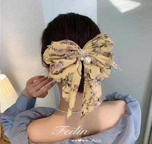 Fashion Bow Knot Floral Print Hairpin